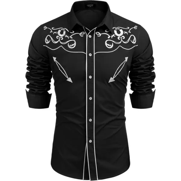 COOFANDY Men's Western Shirts Long Sleeve Slim Fit Embroideres Cowboy Casual Button Down Shirt)