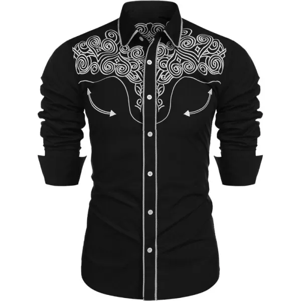 COOFANDY Men's Western Shirts Long Sleeve Slim Fit Embroideres Cowboy Casual Button Down Shirt
