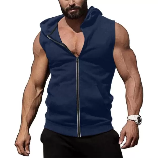 COOFANDY Men's Workout Hooded Tank Tops Zip Up Bodybuilding Fitness Muscle T Shirt Sleeveless Gym Hoodie