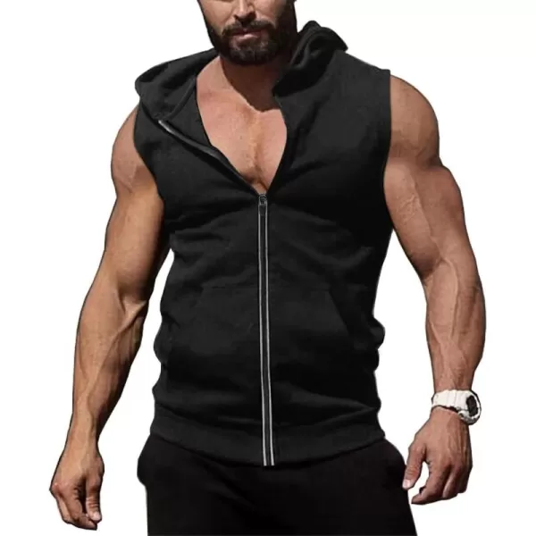 COOFANDY Men's Workout Hooded Tank Tops Zip Up Bodybuilding Fitness Muscle T Shirt Sleeveless Gym Hoodie