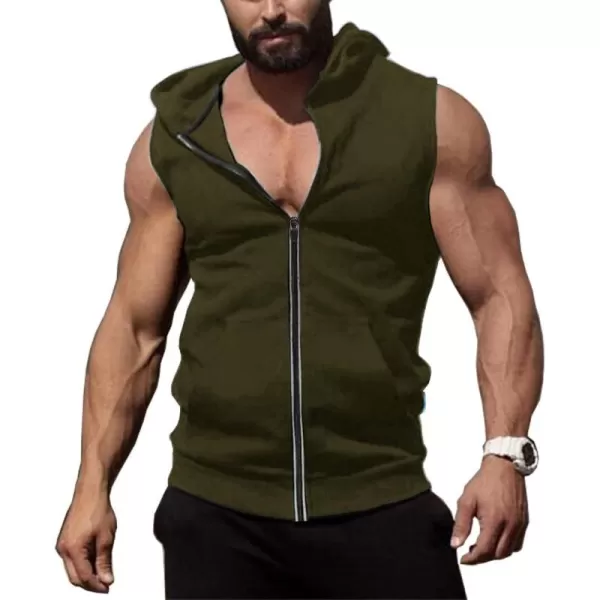 COOFANDY Men's Workout Hooded Tank Tops Zip Up Bodybuilding Fitness Muscle T Shirt Sleeveless Gym Hoodie