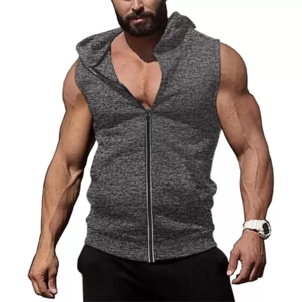 COOFANDY Men's Workout Hooded Tank Tops Zip Up Bodybuilding Fitness Muscle T Shirt Sleeveless Gym Hoodie