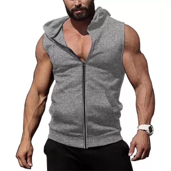 COOFANDY Men's Workout Hooded Tank Tops Zip Up Bodybuilding Fitness Muscle T Shirt Sleeveless Gym Hoodie