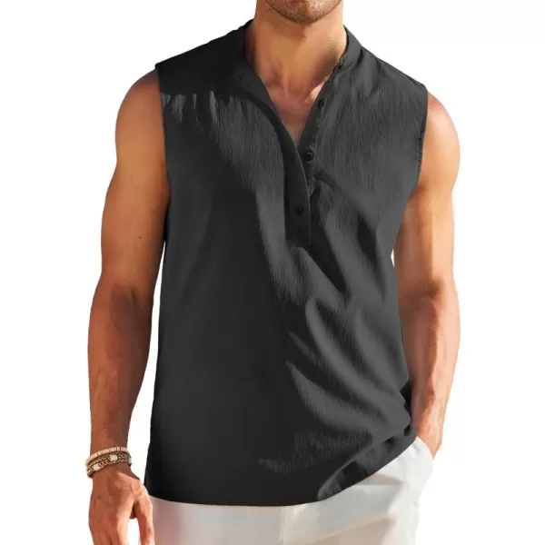 COOFANDY Sleeveless Beach Shirts for Men Summer Tank Shirts Casual Henley Tank Top