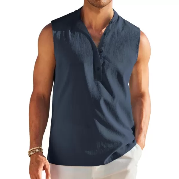 COOFANDY Sleeveless Beach Shirts for Men Summer Tank Shirts Casual Henley Tank Top
