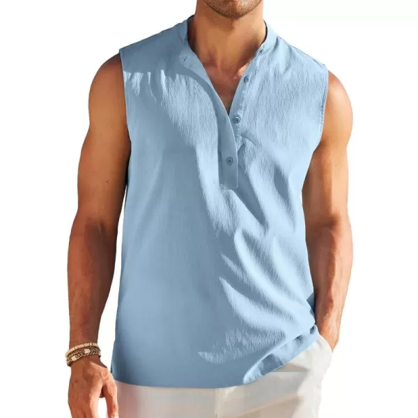 COOFANDY Sleeveless Beach Shirts for Men Summer Tank Shirts Casual Henley Tank Top