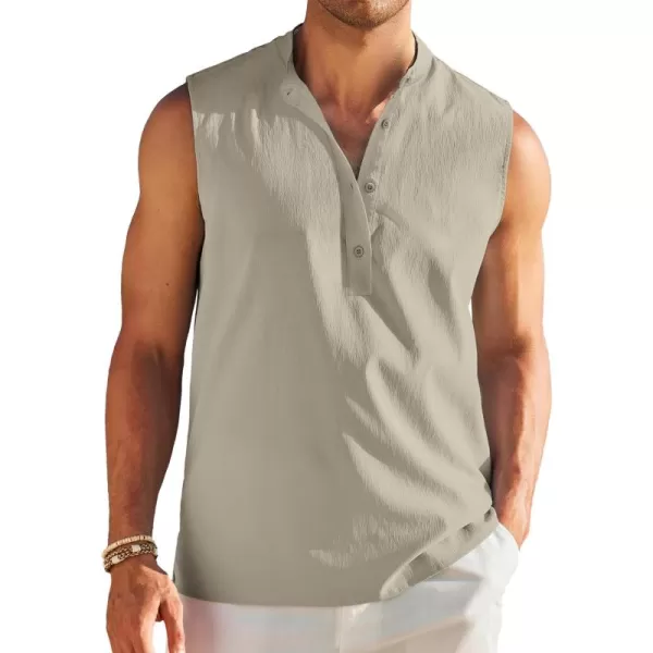 COOFANDY Sleeveless Beach Shirts for Men Summer Tank Shirts Casual Henley Tank Top