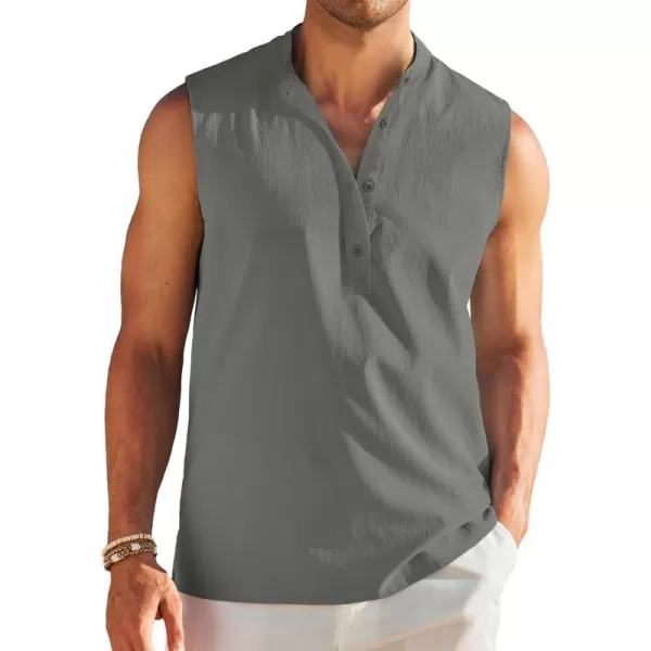 COOFANDY Sleeveless Beach Shirts for Men Summer Tank Shirts Casual Henley Tank Top