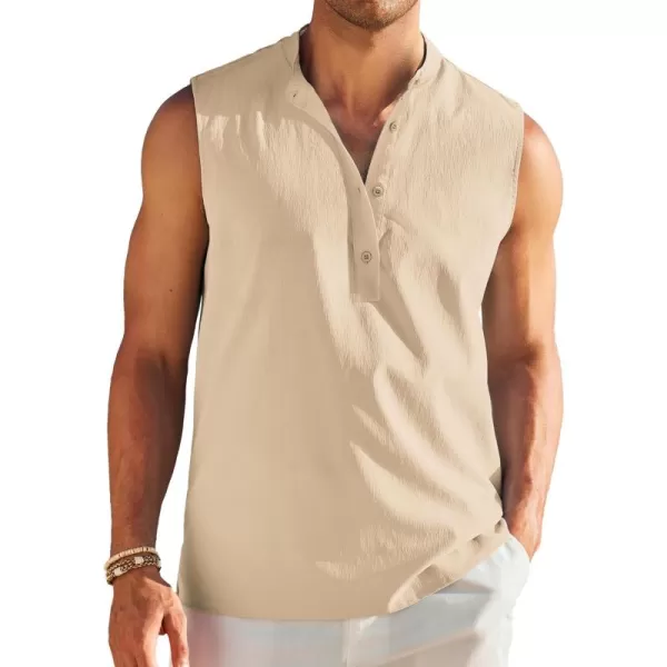 COOFANDY Sleeveless Beach Shirts for Men Summer Tank Shirts Casual Henley Tank Top