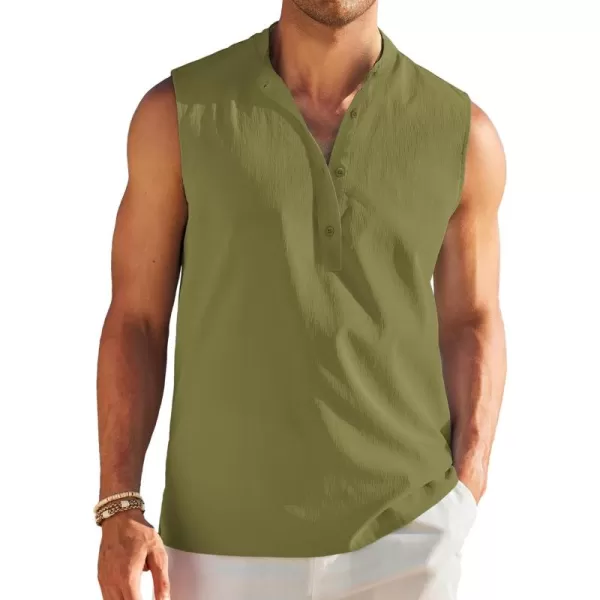 COOFANDY Sleeveless Beach Shirts for Men Summer Tank Shirts Casual Henley Tank Top