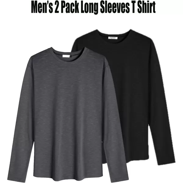 COOFANDY Men 2 Pack Muscle Fitted T Shirt Gym Workout Athletic Long Sleeves Tee