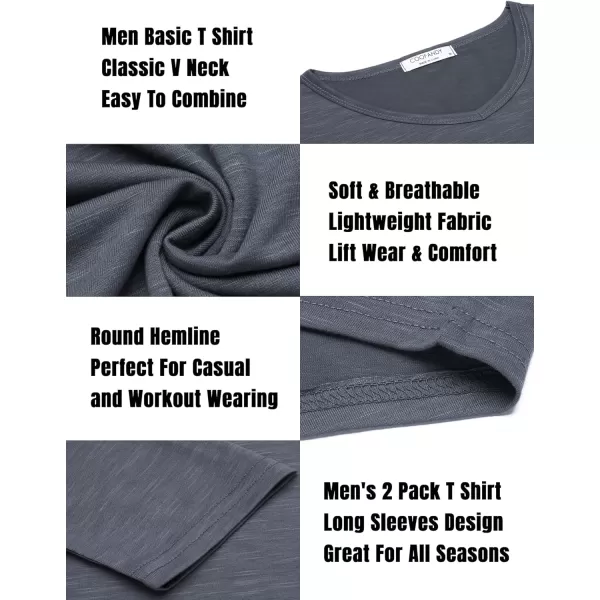 COOFANDY Men 2 Pack Muscle V Neck T Shirt Gym Athletic Fit Long Sleeves Tee Top