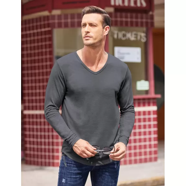 COOFANDY Men 2 Pack Muscle V Neck T Shirt Gym Athletic Fit Long Sleeves Tee Top