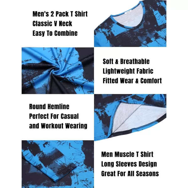 COOFANDY Men 2 Pack Muscle V Neck T Shirt Gym Athletic Fit Long Sleeves Tee Top