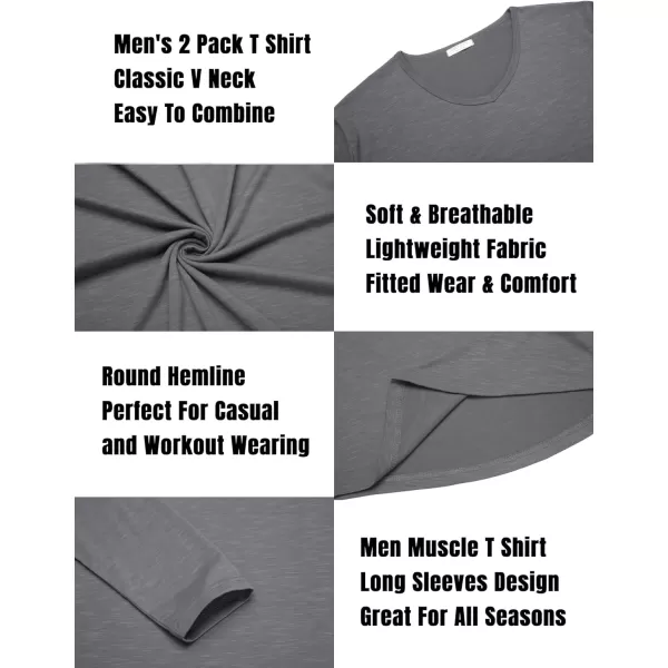 COOFANDY Men 2 Pack Muscle V Neck T Shirt Gym Athletic Fit Long Sleeves Tee Top