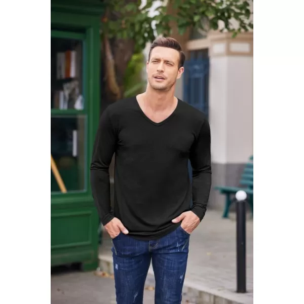 COOFANDY Men 2 Pack Muscle V Neck T Shirt Gym Athletic Fit Long Sleeves Tee Top