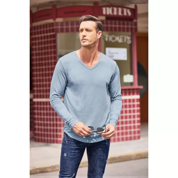 COOFANDY Men 2 Pack Muscle V Neck T Shirt Gym Athletic Fit Long Sleeves Tee Top