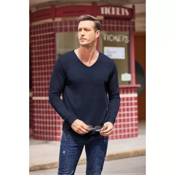 COOFANDY Men 2 Pack Muscle V Neck T Shirt Gym Athletic Fit Long Sleeves Tee Top