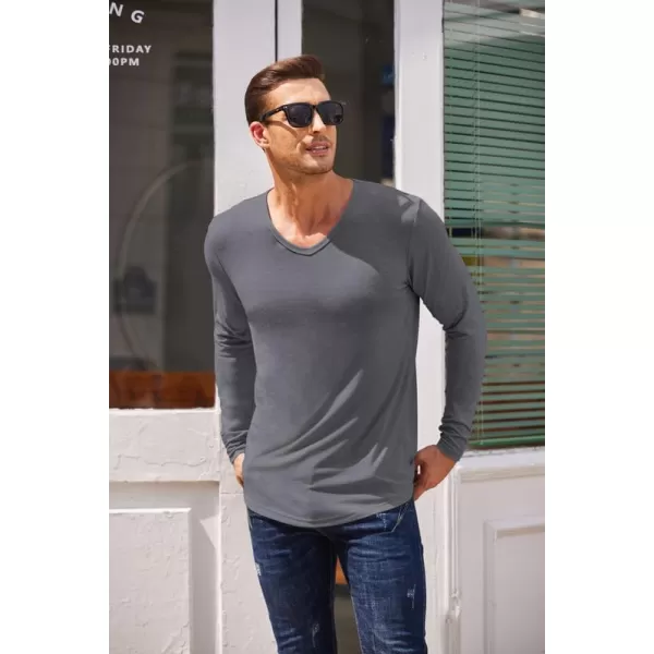 COOFANDY Men 2 Pack Muscle V Neck T Shirt Gym Athletic Fit Long Sleeves Tee Top