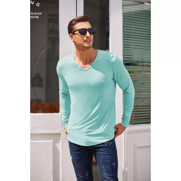COOFANDY Men 2 Pack Muscle V Neck T Shirt Gym Athletic Fit Long Sleeves Tee Top