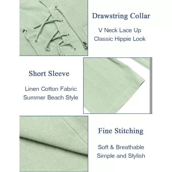 COOFANDY Men Casual Cotton Linen T Shirt Short Sleeve Beach Lace Up Hippie Shirt Yoga Renaissance Tunic