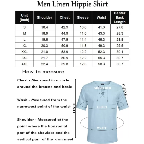 COOFANDY Men Casual Cotton Linen T Shirt Short Sleeve Beach Lace Up Hippie Shirt Yoga Renaissance Tunic