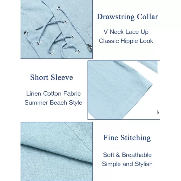 COOFANDY Men Casual Cotton Linen T Shirt Short Sleeve Beach Lace Up Hippie Shirt Yoga Renaissance Tunic