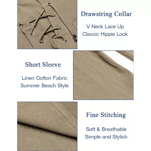 COOFANDY Men Casual Cotton Linen T Shirt Short Sleeve Beach Lace Up Hippie Shirt Yoga Renaissance Tunic
