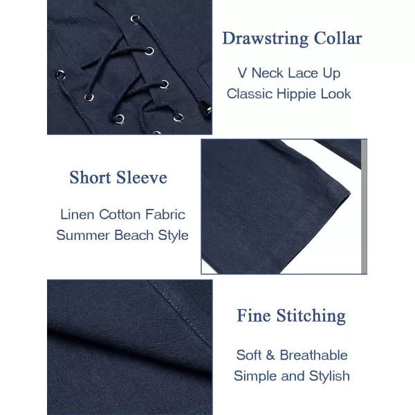 COOFANDY Men Casual Cotton Linen T Shirt Short Sleeve Beach Lace Up Hippie Shirt Yoga Renaissance Tunic