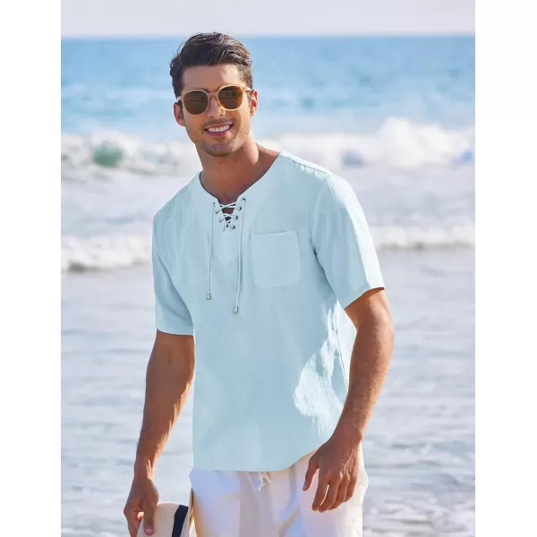 COOFANDY Men Casual Cotton Linen T Shirt Short Sleeve Beach Lace Up Hippie Shirt Yoga Renaissance Tunic