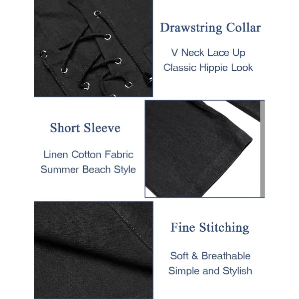 COOFANDY Men Casual Cotton Linen T Shirt Short Sleeve Beach Lace Up Hippie Shirt Yoga Renaissance Tunic