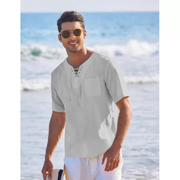 COOFANDY Men Casual Cotton Linen T Shirt Short Sleeve Beach Lace Up Hippie Shirt Yoga Renaissance Tunic