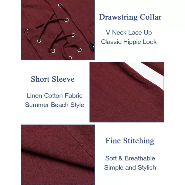COOFANDY Men Casual Cotton Linen T Shirt Short Sleeve Beach Lace Up Hippie Shirt Yoga Renaissance Tunic