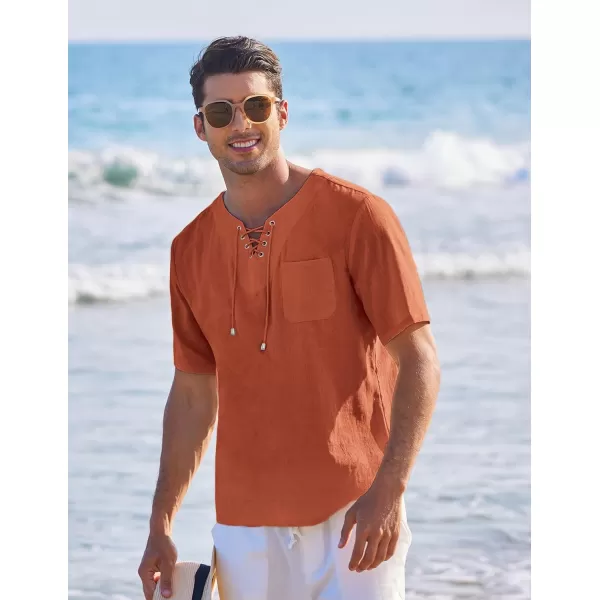 COOFANDY Men Casual Cotton Linen T Shirt Short Sleeve Beach Lace Up Hippie Shirt Yoga Renaissance Tunic