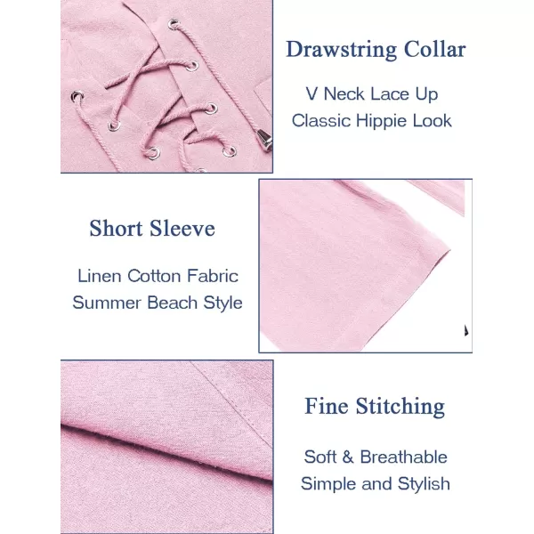 COOFANDY Men Casual Cotton Linen T Shirt Short Sleeve Beach Lace Up Hippie Shirt Yoga Renaissance Tunic
