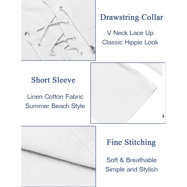 COOFANDY Men Casual Cotton Linen T Shirt Short Sleeve Beach Lace Up Hippie Shirt Yoga Renaissance Tunic