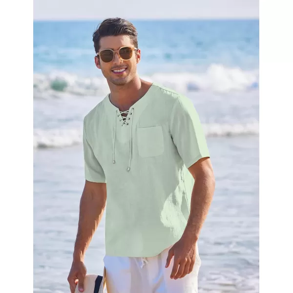 COOFANDY Men Casual Cotton Linen T Shirt Short Sleeve Beach Lace Up Hippie Shirt Yoga Renaissance Tunic