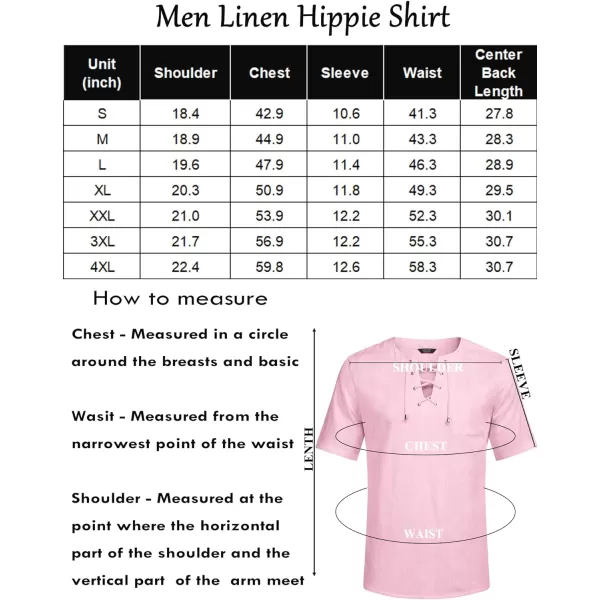 COOFANDY Men Casual Cotton Linen T Shirt Short Sleeve Beach Lace Up Hippie Shirt Yoga Renaissance Tunic