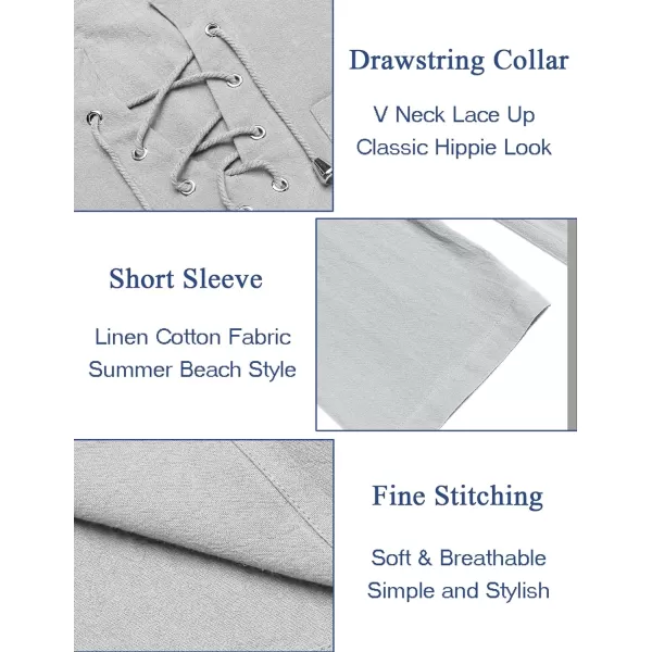 COOFANDY Men Casual Cotton Linen T Shirt Short Sleeve Beach Lace Up Hippie Shirt Yoga Renaissance Tunic