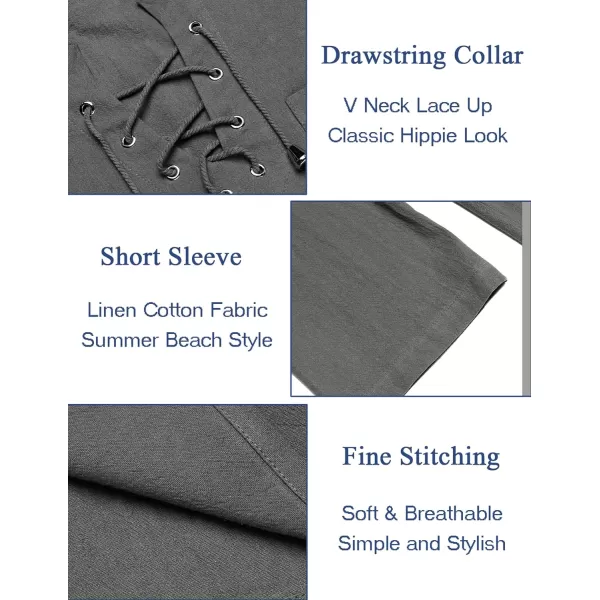 COOFANDY Men Casual Cotton Linen T Shirt Short Sleeve Beach Lace Up Hippie Shirt Yoga Renaissance Tunic