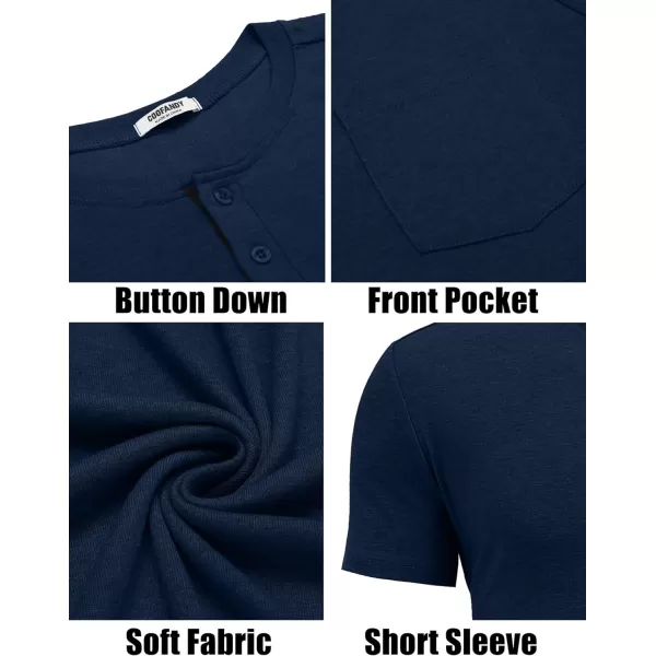 COOFANDY Men Casual Henley Shirt Short Sleeve Summer Basic T Shirt Pocket Soild Button Tee Top