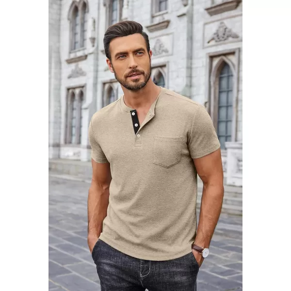 COOFANDY Men Casual Henley Shirt Short Sleeve Summer Basic T Shirt Pocket Soild Button Tee Top