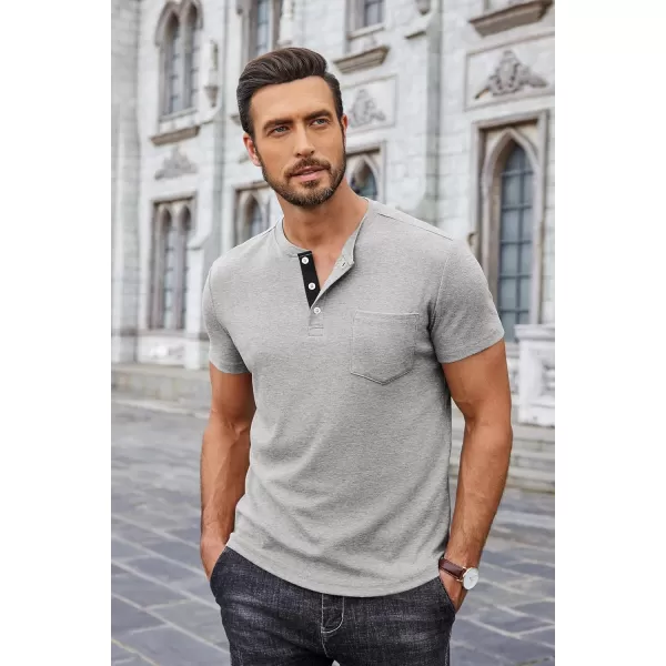 COOFANDY Men Casual Henley Shirt Short Sleeve Summer Basic T Shirt Pocket Soild Button Tee Top