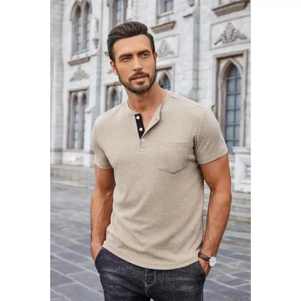 COOFANDY Men Casual Henley Shirt Short Sleeve Summer Basic T Shirt Pocket Soild Button Tee Top