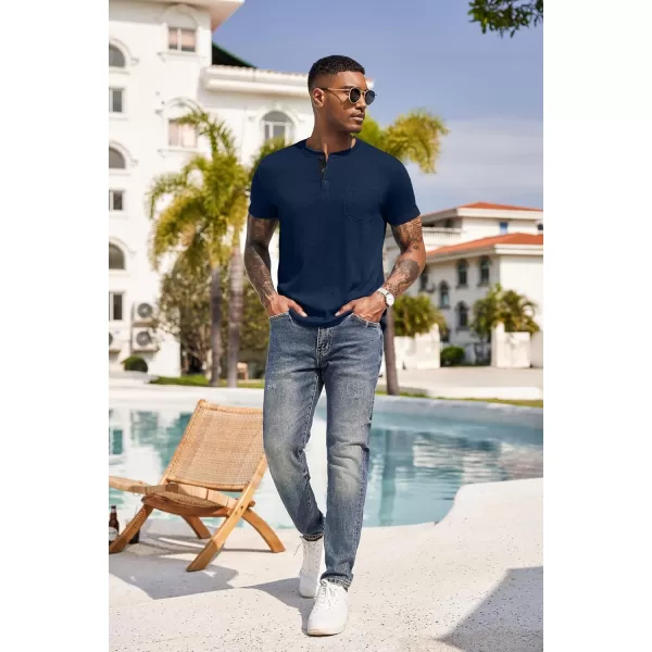 COOFANDY Men Casual Henley Shirt Short Sleeve Summer Basic T Shirt Pocket Soild Button Tee Top