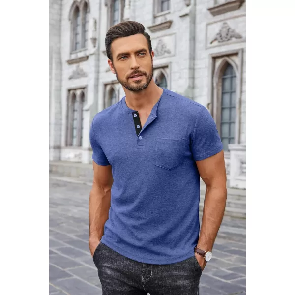 COOFANDY Men Casual Henley Shirt Short Sleeve Summer Basic T Shirt Pocket Soild Button Tee Top