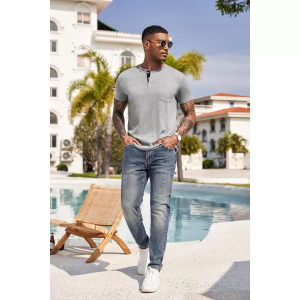COOFANDY Men Casual Henley Shirt Short Sleeve Summer Basic T Shirt Pocket Soild Button Tee Top