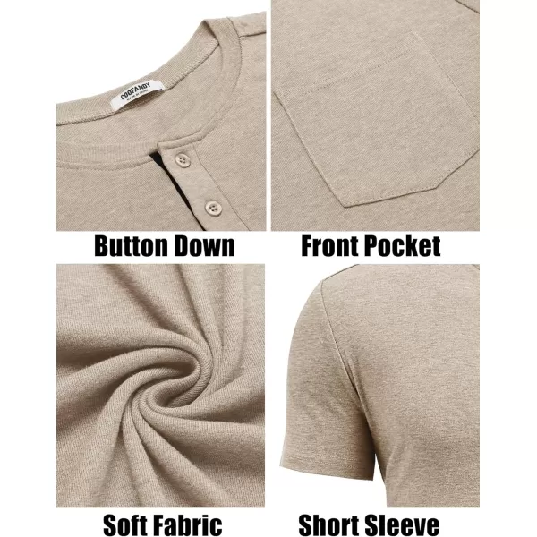 COOFANDY Men Casual Henley Shirt Short Sleeve Summer Basic T Shirt Pocket Soild Button Tee Top