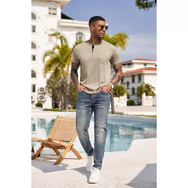 COOFANDY Men Casual Henley Shirt Short Sleeve Summer Basic T Shirt Pocket Soild Button Tee Top