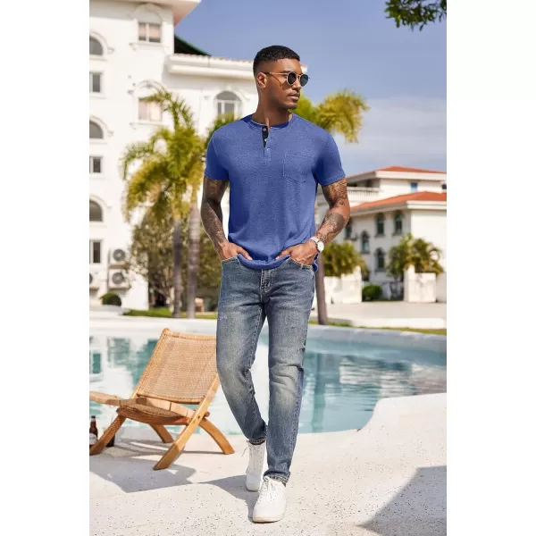 COOFANDY Men Casual Henley Shirt Short Sleeve Summer Basic T Shirt Pocket Soild Button Tee Top